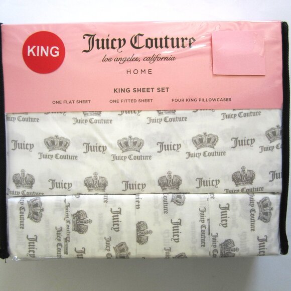 Juicy Couture Black White Crown King Sheet Set
